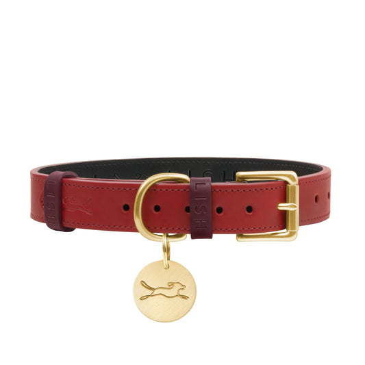 Spencer Pomegranate Red Luxury Leather Designer Dog Collar by LISH LONDON