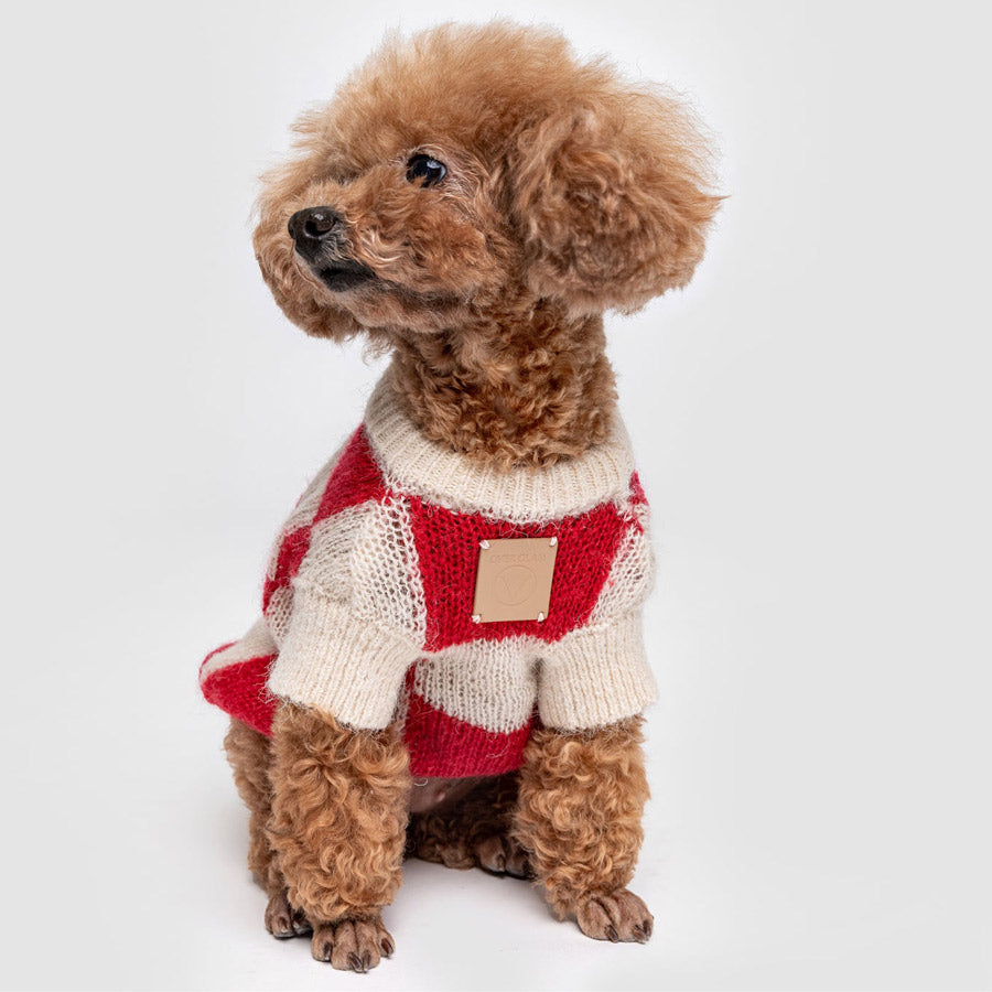 Mono Square Thin Knitwear by OVERGLAM DS (RED CREAM)