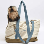 Load image into Gallery viewer, CONSTANTIN BETERRABA COTTON CANVAS DOG CARRIER BAG by THE PAINTER&#39;S WIFE (KHAKI AND BLUE)
