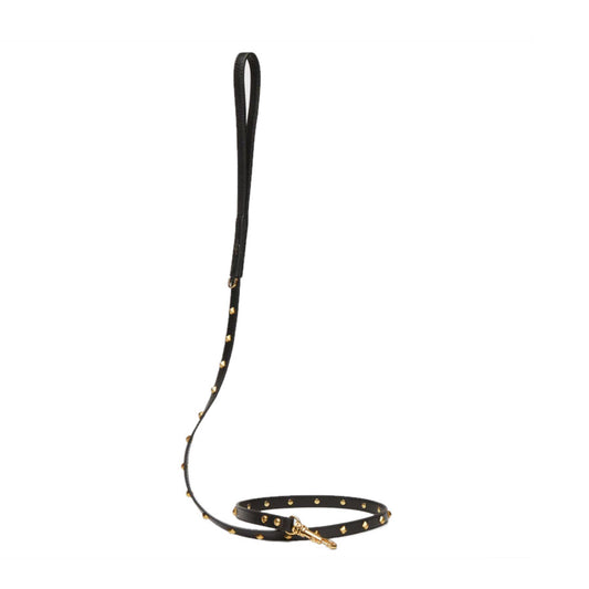 GOLDEN RIVET LEATHER LEASH by OVERGLAM WDS (BLACK)