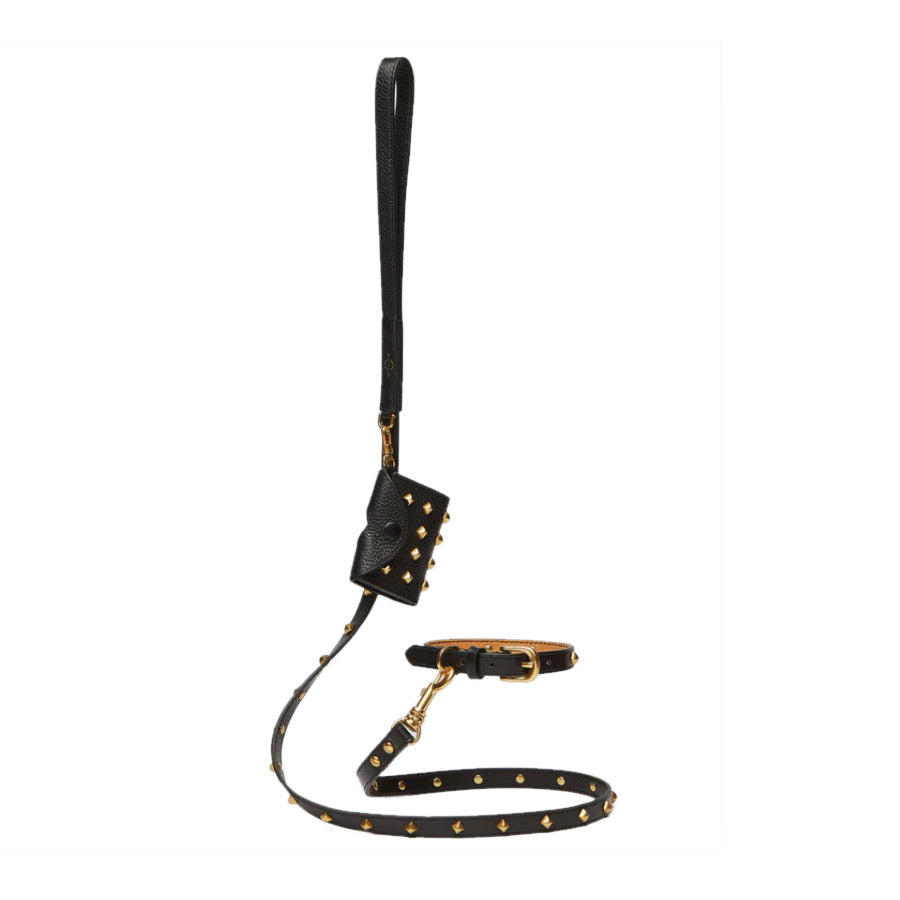 GOLDEN RIVET LEATHER LEASH by OVERGLAM WDS (BLACK)