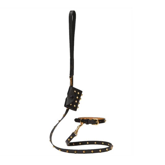 GOLDEN RIVET LEATHER LEASH by OVERGLAM WDS (BLACK)