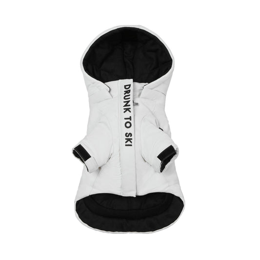 Zip Up Puffer Ski Jacket with Placket Embroidered by OVERGLAM DS (WHITE)