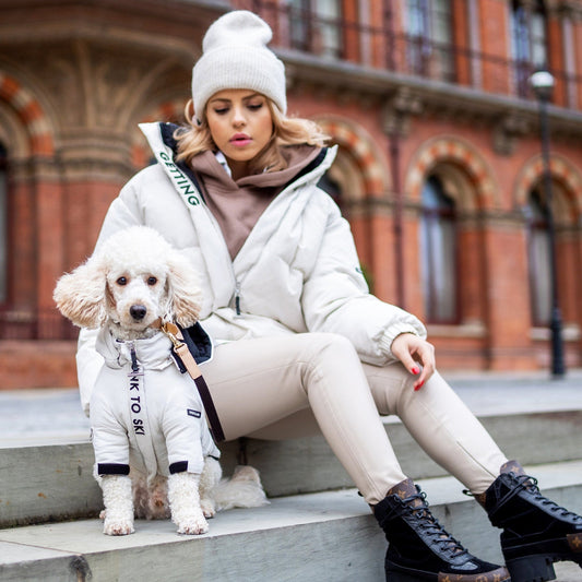 Zip Up Puffer Ski Jacket with Placket Embroidered by OVERGLAM DS (WHITE)