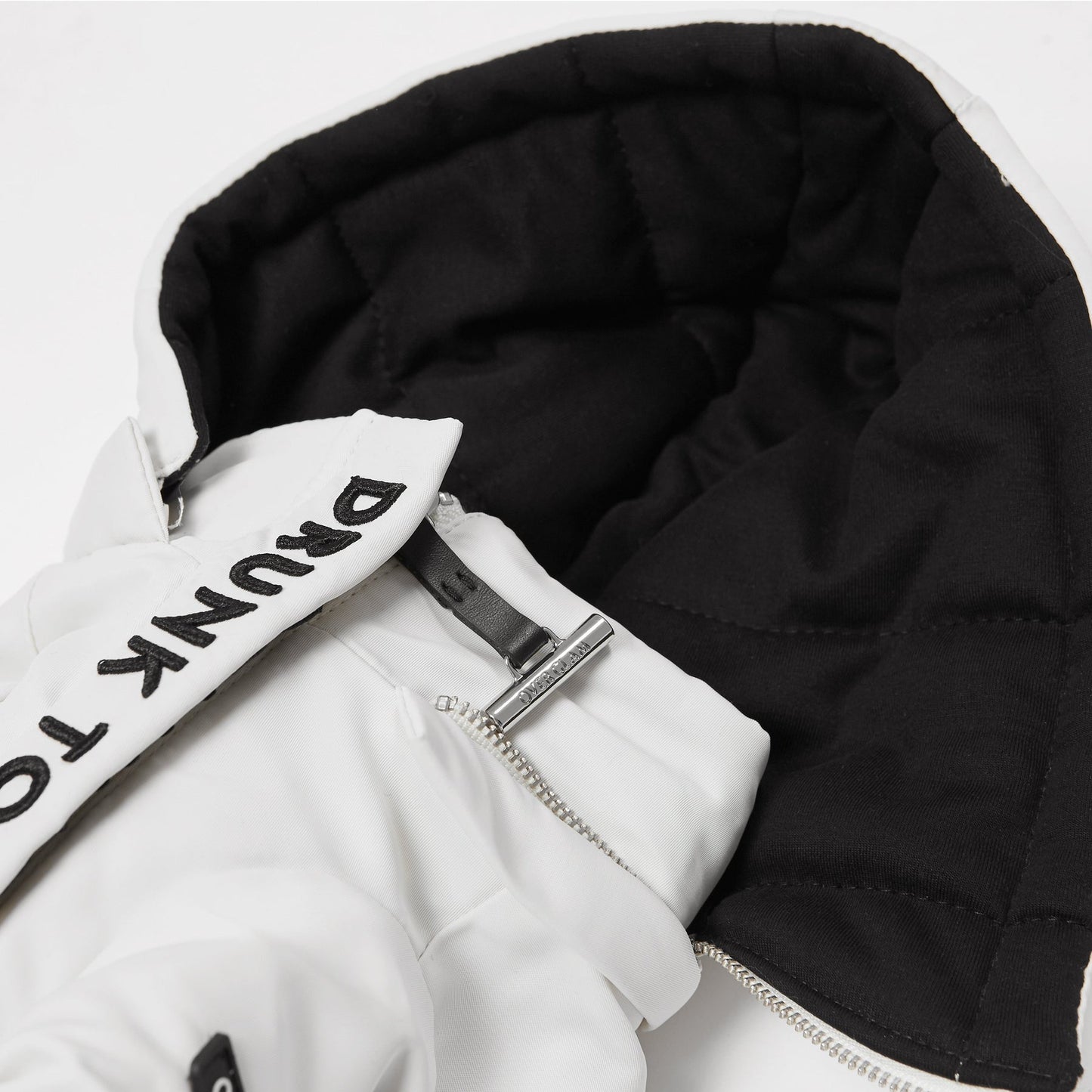 Zip Up Puffer Ski Jacket with Placket Embroidered by OVERGLAM DS (WHITE)