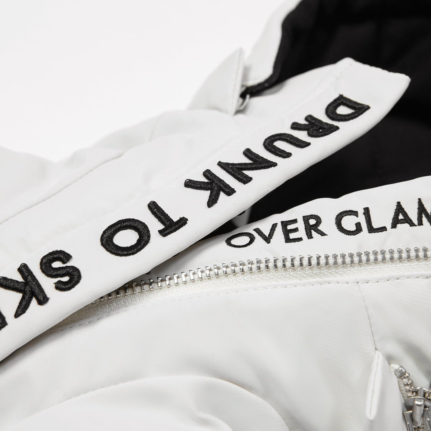 Zip Up Puffer Ski Jacket with Placket Embroidered by OVERGLAM DS (WHITE)