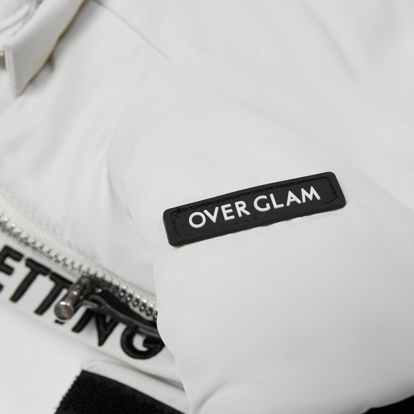 Zip Up Puffer Ski Jacket with Placket Embroidered by OVERGLAM DS (WHITE)