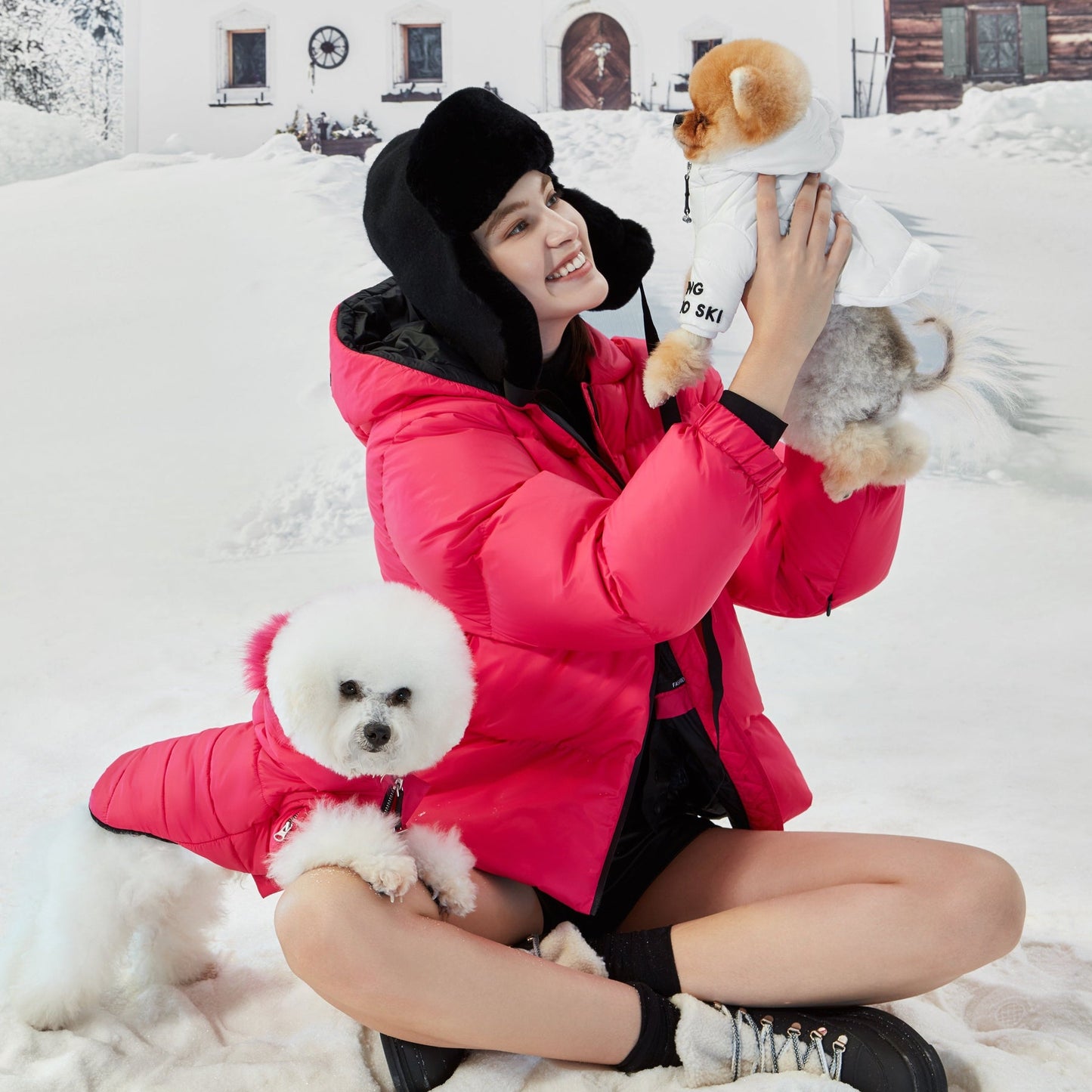 Zip Up Puffer Ski Jacket with Hood by OVERGLAM DS (WHITE)