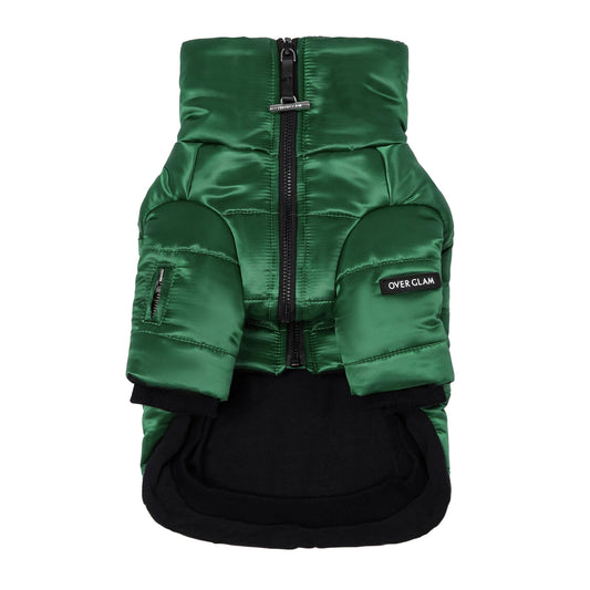 Glossy Zip Up Puffer Ski Jacket by OVERGLAM DS (GREEN)