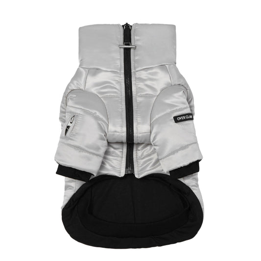 Glossy Zip Up Puffer Ski Jacket by OVERGLAM DS (SILVER)