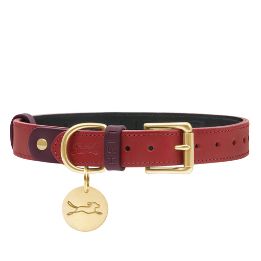 Spencer Pomegranate Red Luxury Leather Designer Dog Collar by LISH LONDON