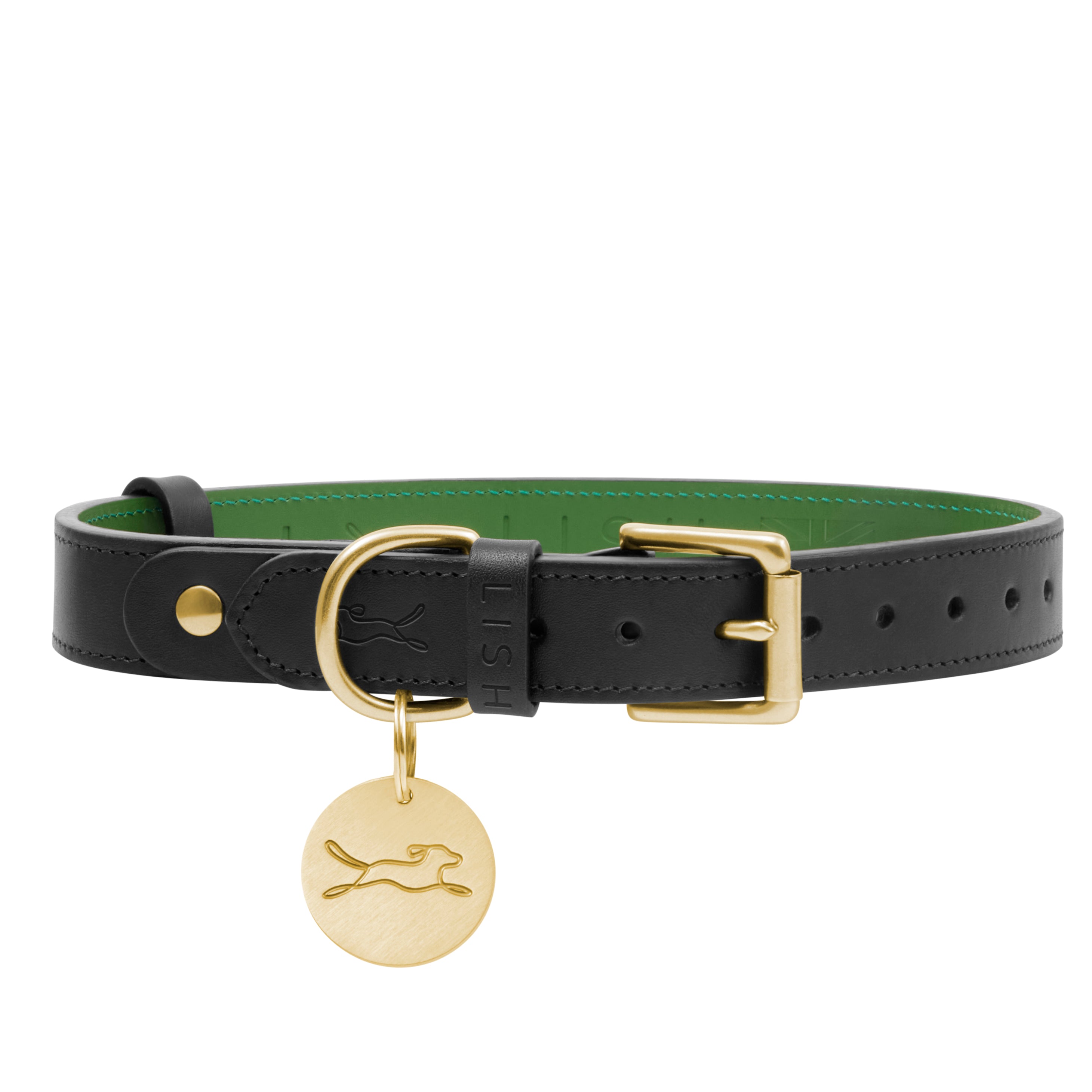 Spencer Truffle Black Luxury Leather Designer Dog Collar by LISH LONDON