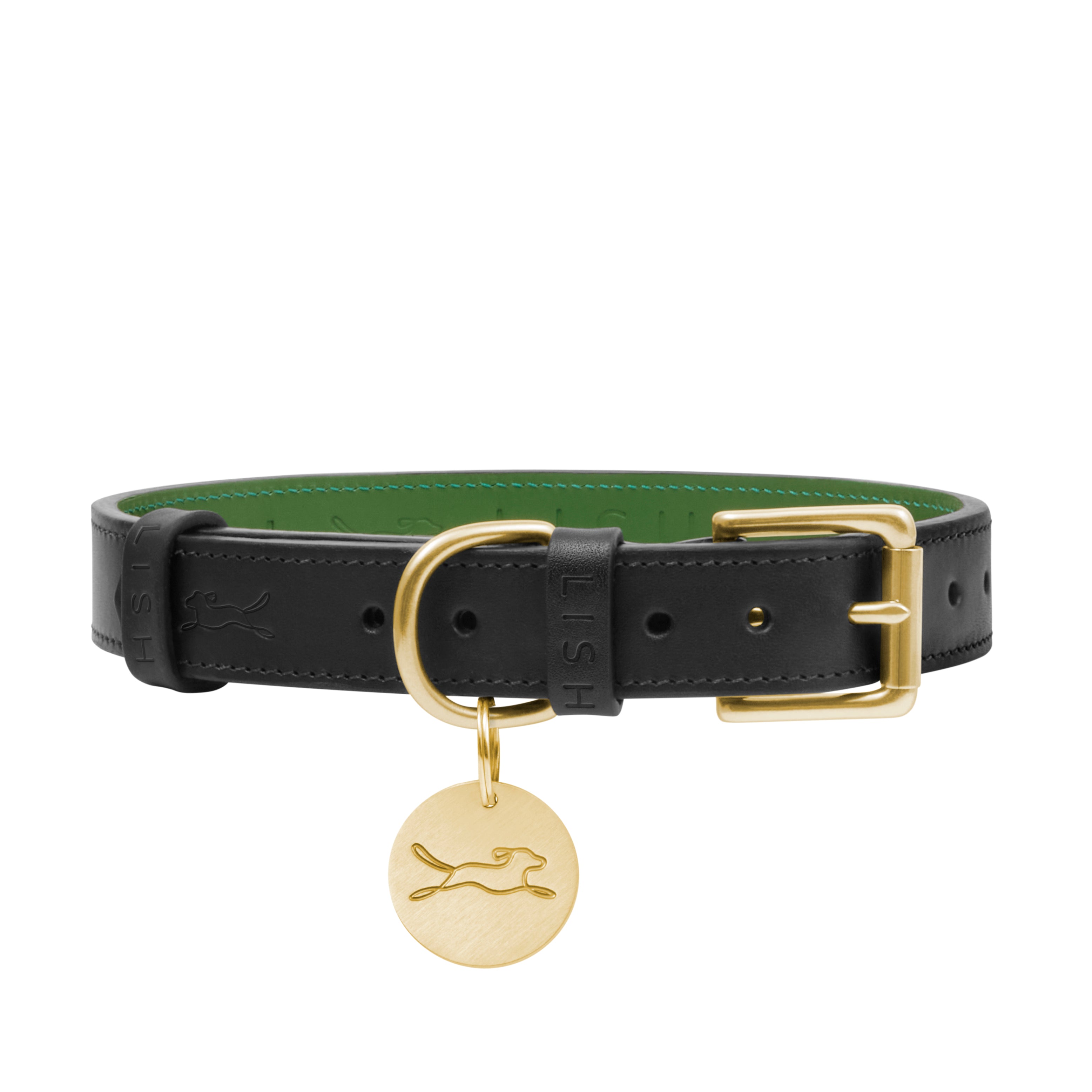 Spencer Truffle Black Luxury Leather Designer Dog Collar by LISH LONDON